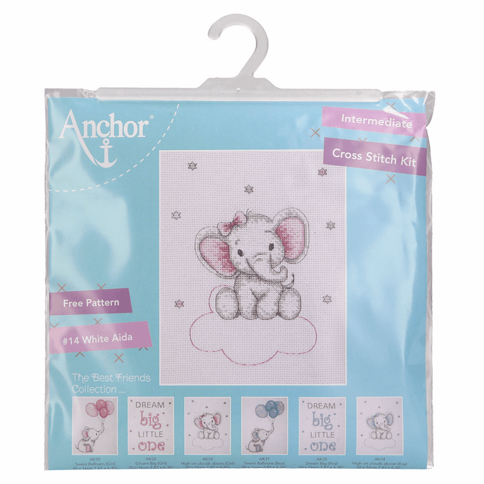Counted Cross Stitch Kit: Baby Sets: Girl Elephant