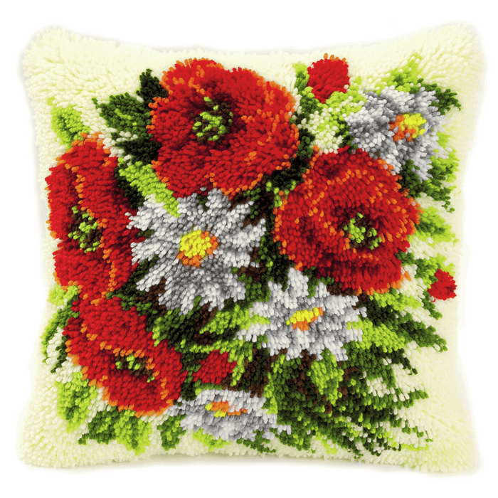 Latch Hook Kit: Cushion: Poppies