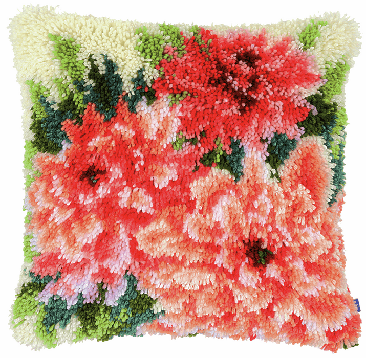 Latch Hook Kit: Cushion: Pink Dahlias